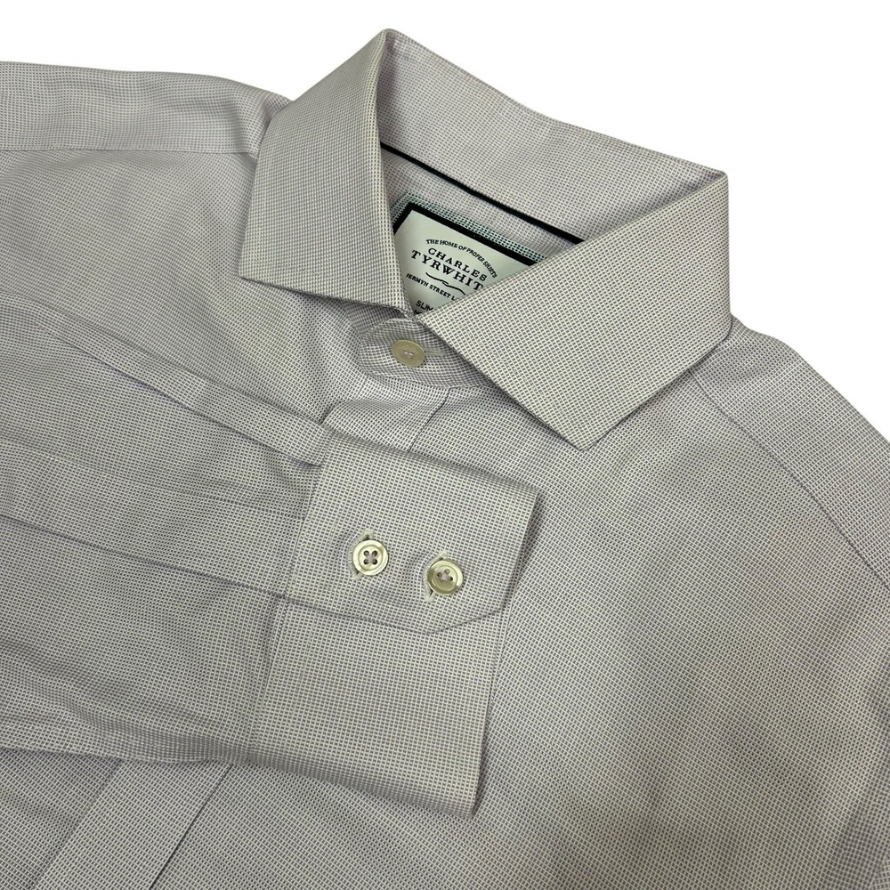 Charles Tyrwhitt Shirt Mens 15.5 33 Slim Fit Purple White Textured Button Up